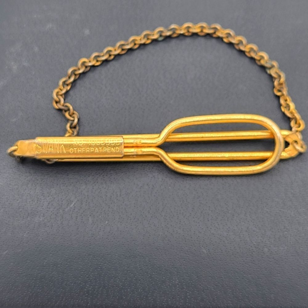 Vintage Swank Gold Tone Art Deco Style Tie Bar Clip / Clasp